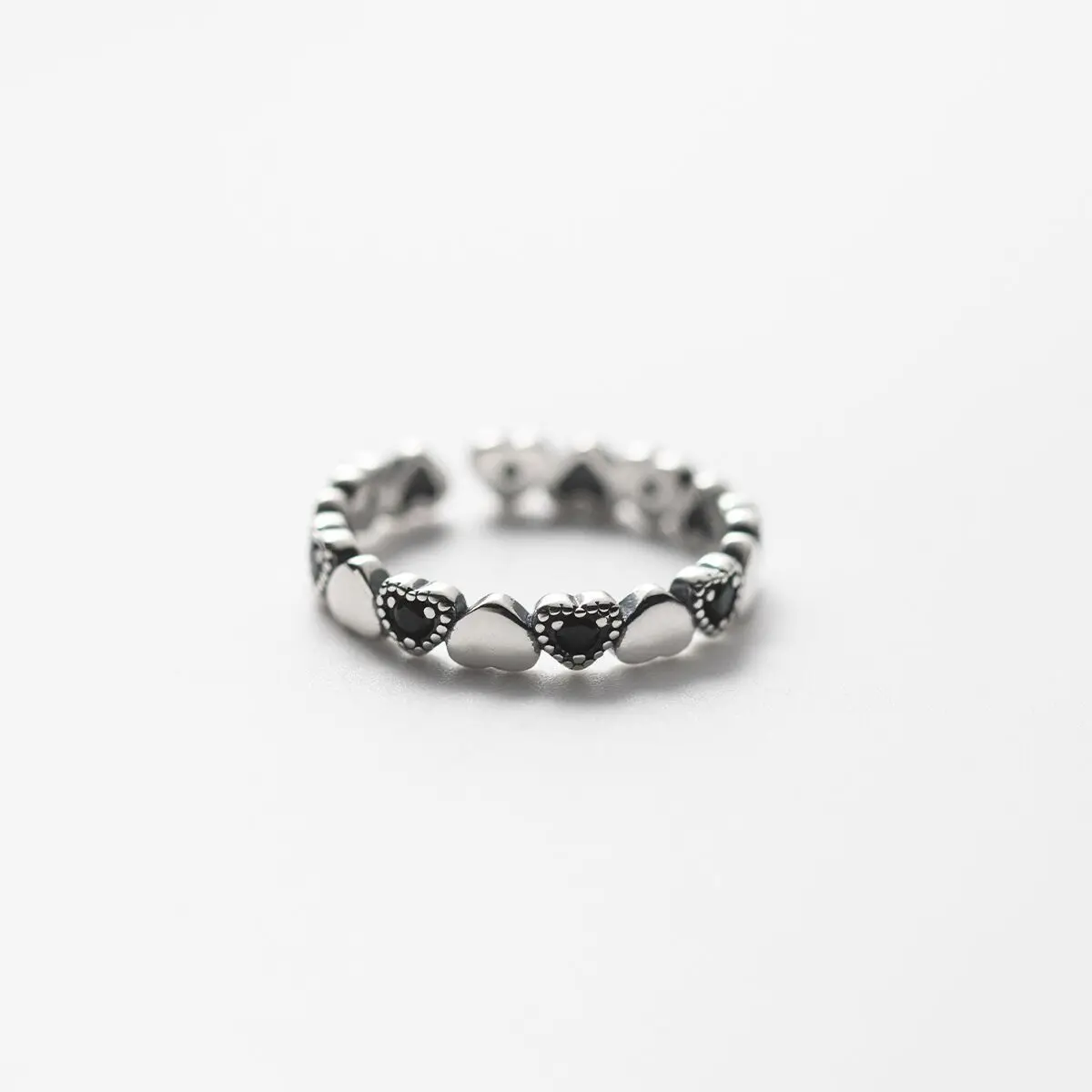 

Fashion Black Heart Silver Rings for Women Couple Wedding Engagement Silver Women's Vintage Black Open Ring Fine Jewelry