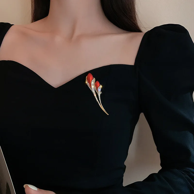 Стразы красная планка для женщин элегантный букет цветов тюльпана булавки