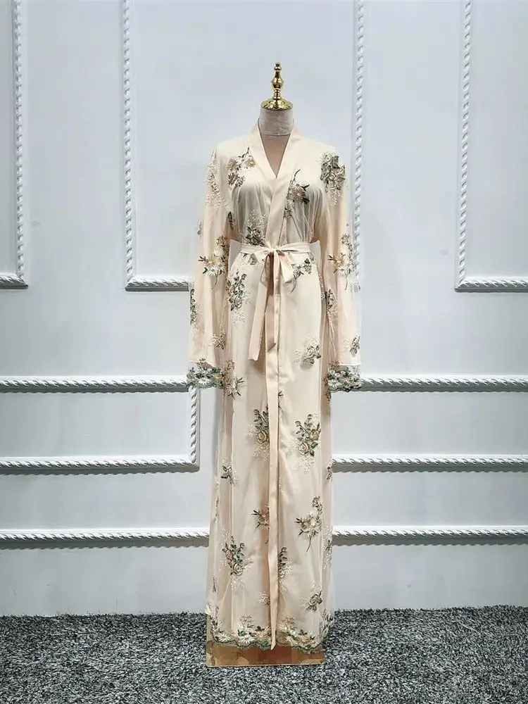 Рамадан Ид открытое кружевное кимоно Абая Дамен Дубай ислам мусульманская