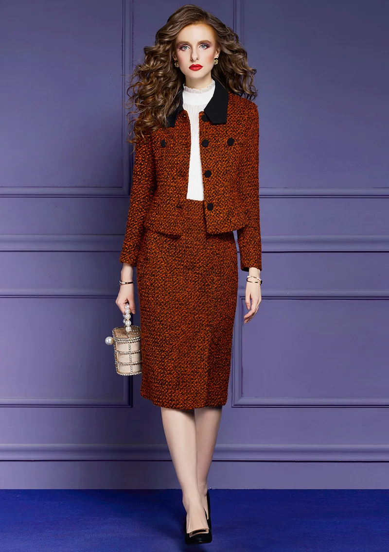 Autumn Winter Designer Woolen Jacket Skirt 2 Piece Set Women 2022 Runway Fashion Vintage Dress Suits Office Lady Outfits