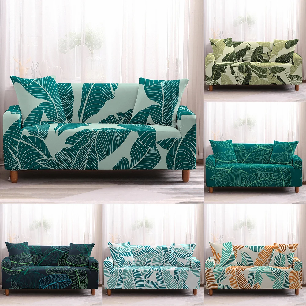 

2022 New Leaves Sofa Cover Elastic Tropical Plant Slip-resistant Removable Tight Wrap Slipcovers For Living Room 1/2/3/4-seater