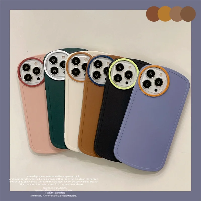 

Solid Color Round Colored Lens Border Luxury Silicone Anti-fall Cover For iphone 11 12 13 Pro Max XR Xs Max 7 8 Plus Phone Case