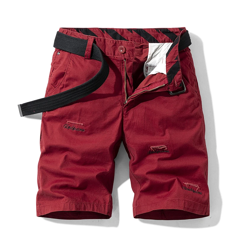 

Шорты-карго мужские прямые хлопковые, модные повседневные мешковатые штаны с принтом, уличная одежда, цвета хаки, красный, зеленый, лето