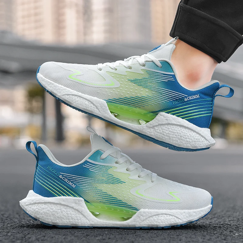 Fluorescent carbon plate sports couple shoes ultra-light cushioned shock running shoes popcorn outsole