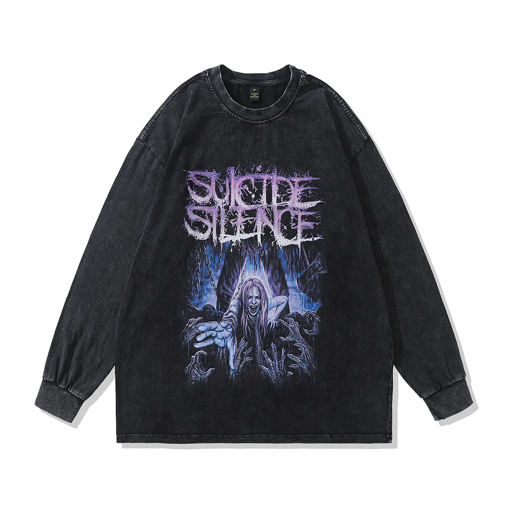 

Death Evil Print Vintage Oversized Long Sleeve Gothic Graphic T Shirts Men Streetwear Grunge Y2k T-shirts Harajuku Anime Tops