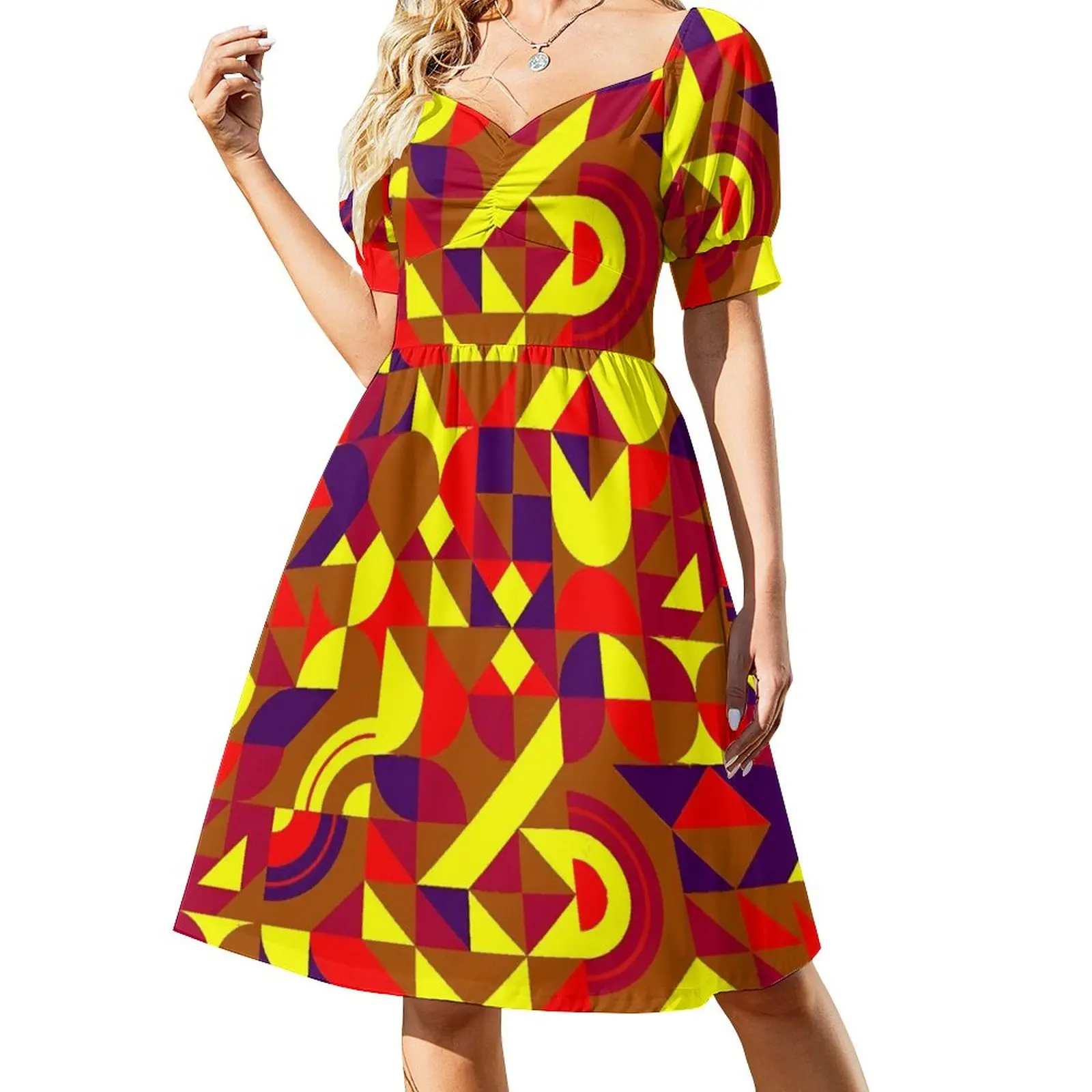 

Женское платье с V-образным вырезом, разноцветное Повседневное платье в стиле ретро с геометрическим принтом