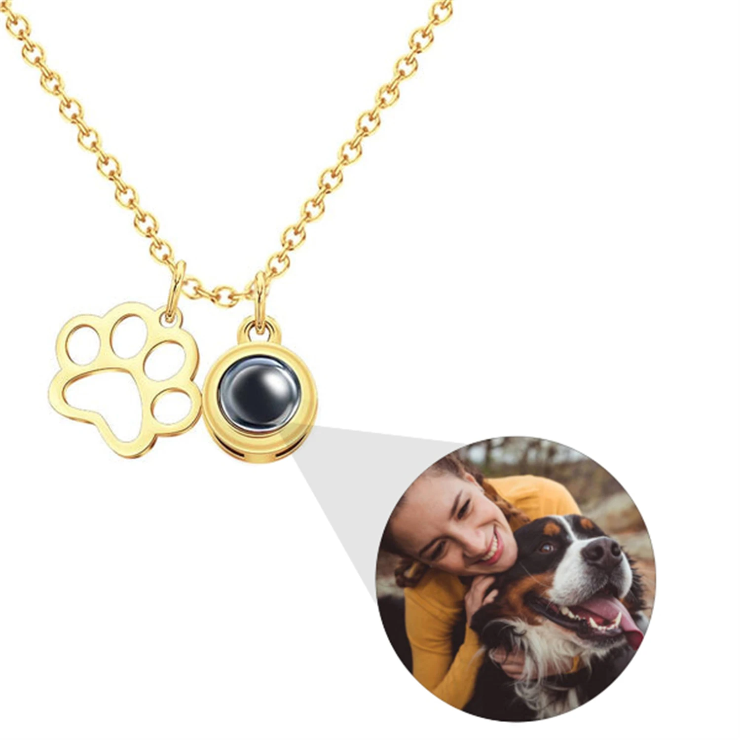 Projection Necklace Custom Pet Photo Portrait Photo Dog Paw Pendant Gift for Women Jewelry Mother's Day Gift Memorial Necklaces