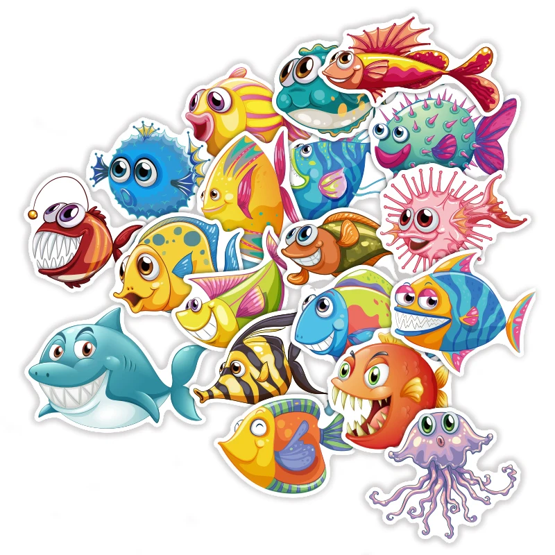 

TD ZW 40 Pcs/Lot Cute Cartoon Sea Fishes Stickers For Car Laptop Skateboard Pad Bicycle PS4 Phone Luggage Decal Toy Sticker