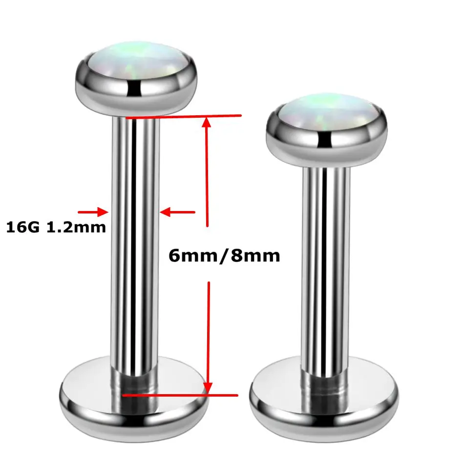Серьга для губ с титановым опалом женская кольцо прокола внутренней резьбой