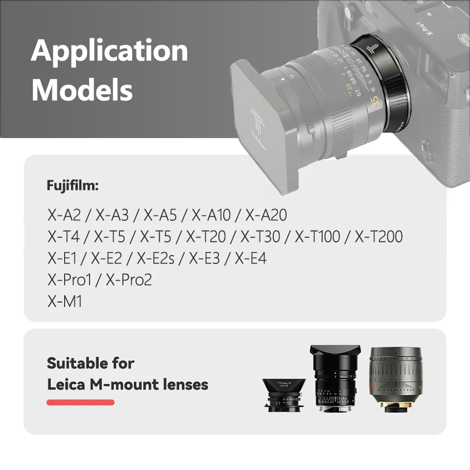 Переходное кольцо TTArtisan M-FX для объективов Leica Voigtlander Zeiss M на беззеркальные камеры Fujifilm с байонетом FX, для XE4 XT-30 (art.: 3920da7899b23) - 3920da7899b23