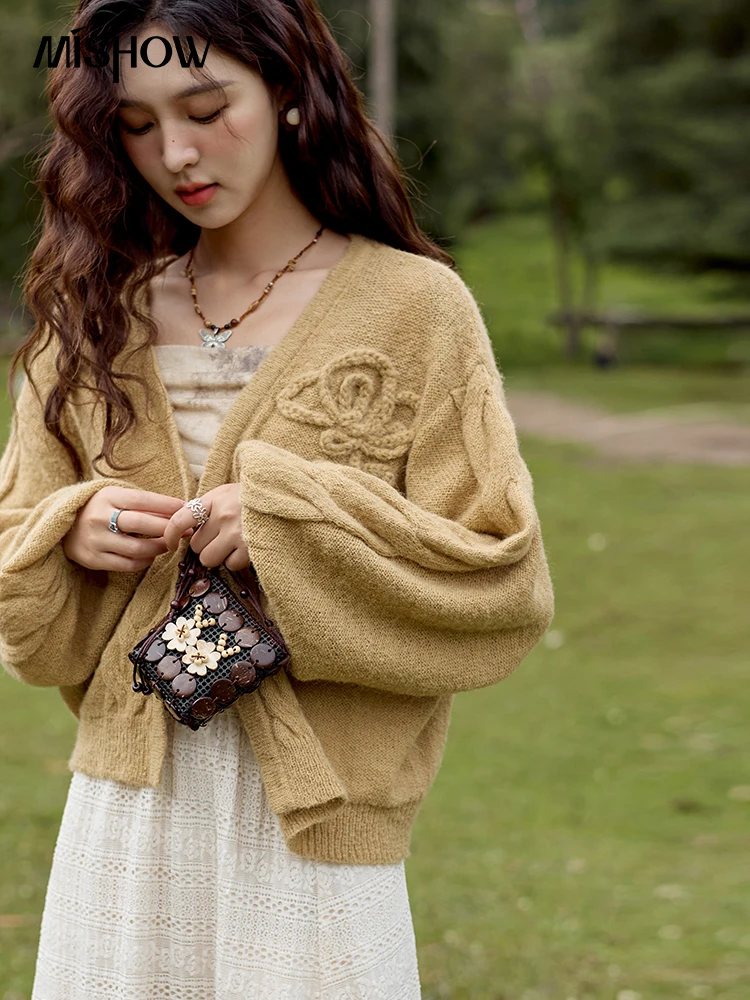 Женский мягкий шерстяной свитер MISHOW 2024 Осенний вязаный кардиган с цветами
