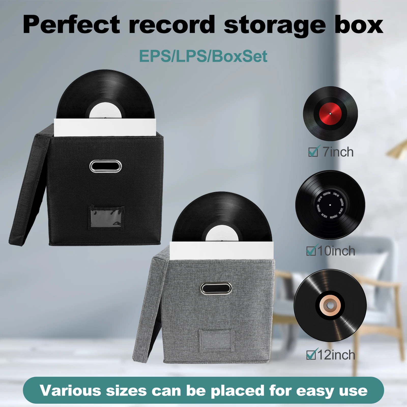 Ящик для хранения виниловых пластинок с крышкой, штабелируемый ...