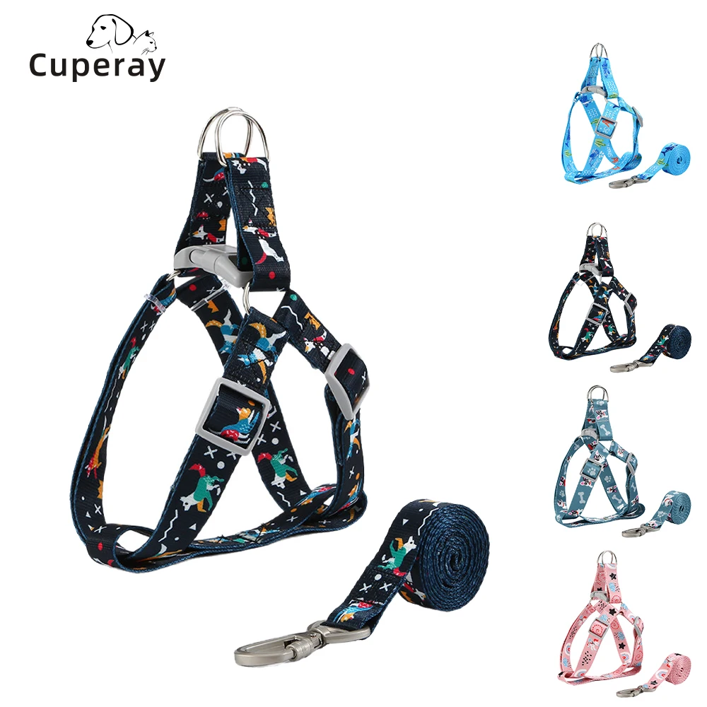 

Nylon Dog Leash and Harness Set, Adjustable Pet Harness with Beautifully Printed Pet Accessories for Cats and Small Medium Dogs