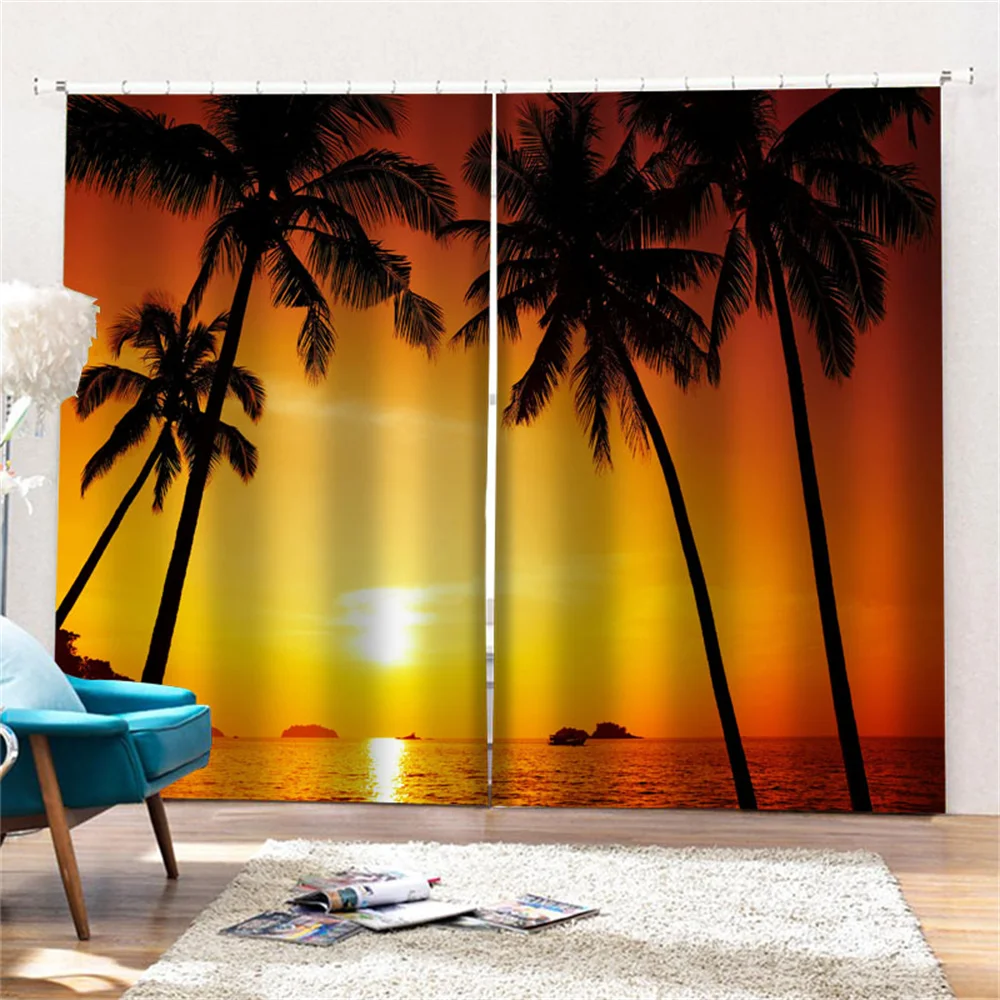 

Coconut Tree Curtain American Palm Modern Minimalist Hotel Livingroom Bedroom Dining Room Study Thickened Blackout Window Drapes