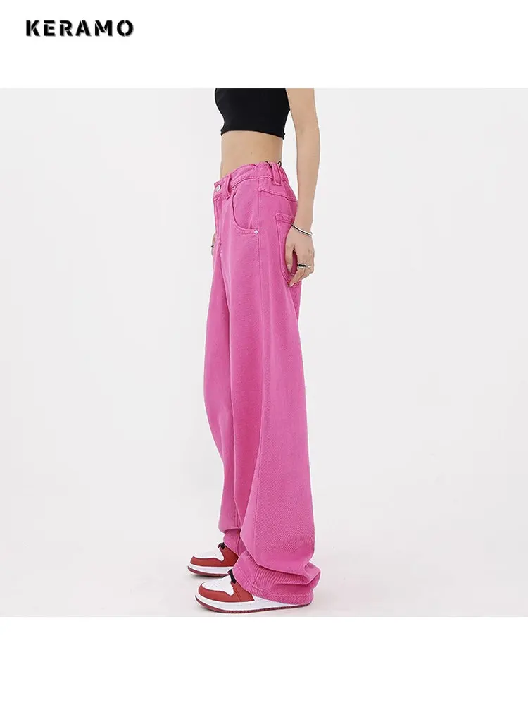 

High Street Style Harajuku High Waist Grunge Loose Pink Jeans Pants 2023 Spring Summer Women's Y2K Wide Leg Baggy Denim Trouser