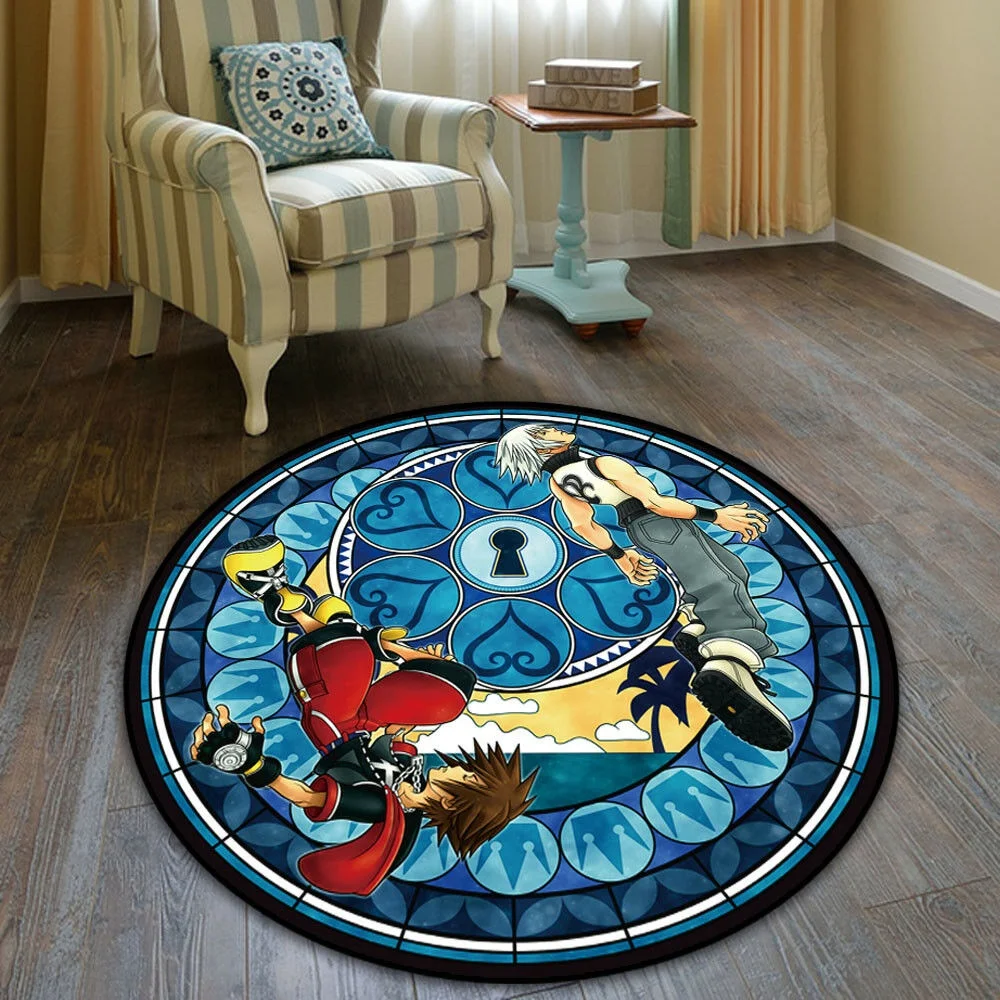 

Large Kingdom Hearts Glass Circle Rug Doormat Floor Mat Carpet Round Home Carpet Hotel Living Room Floor Mats Anti Slip Gift