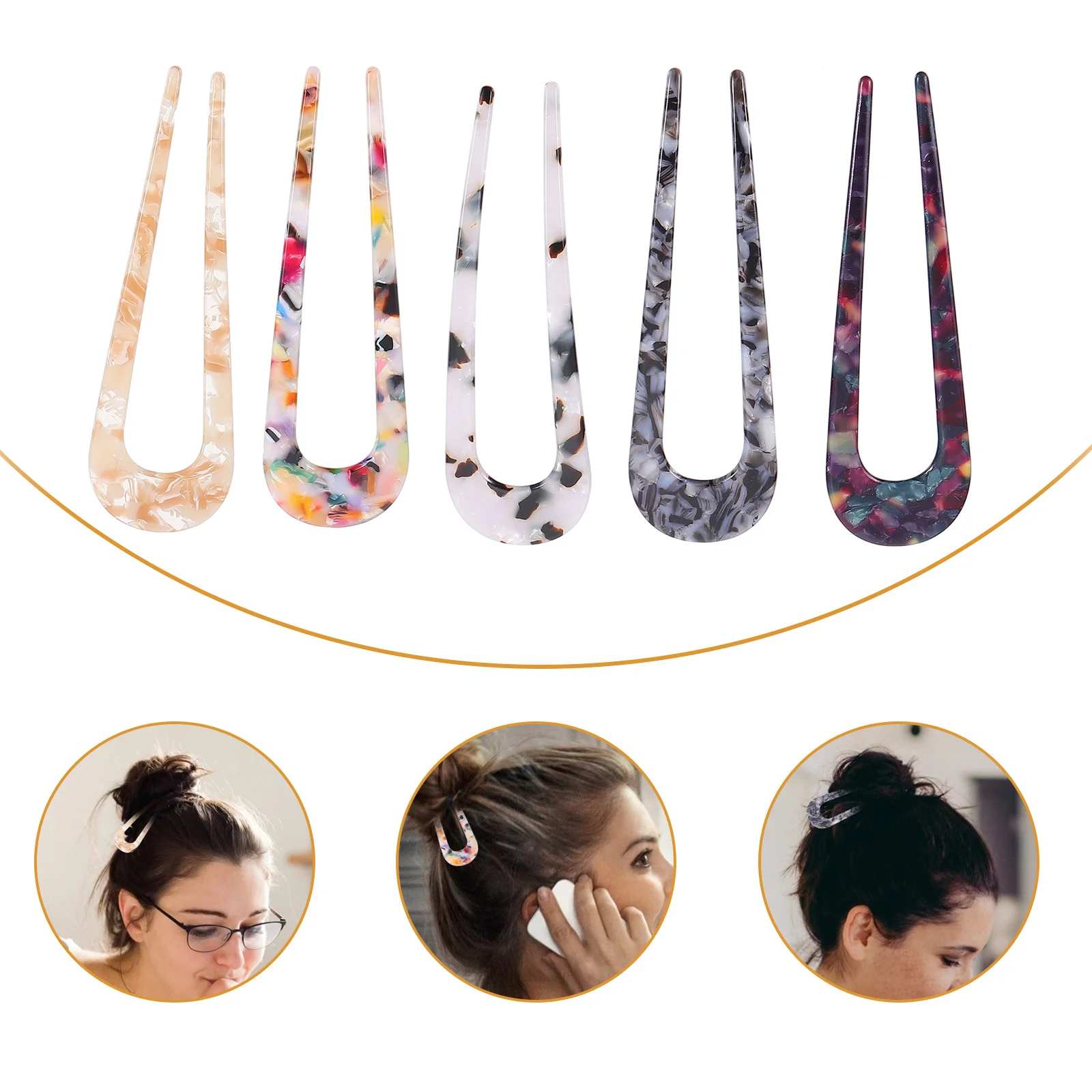 

5 Pcs U-shaped Acetate Hairpin Forks Clips Barrettes Girls Tortoise Shell Hairpins Lady Acetic Acid Headwear Woman Wedding