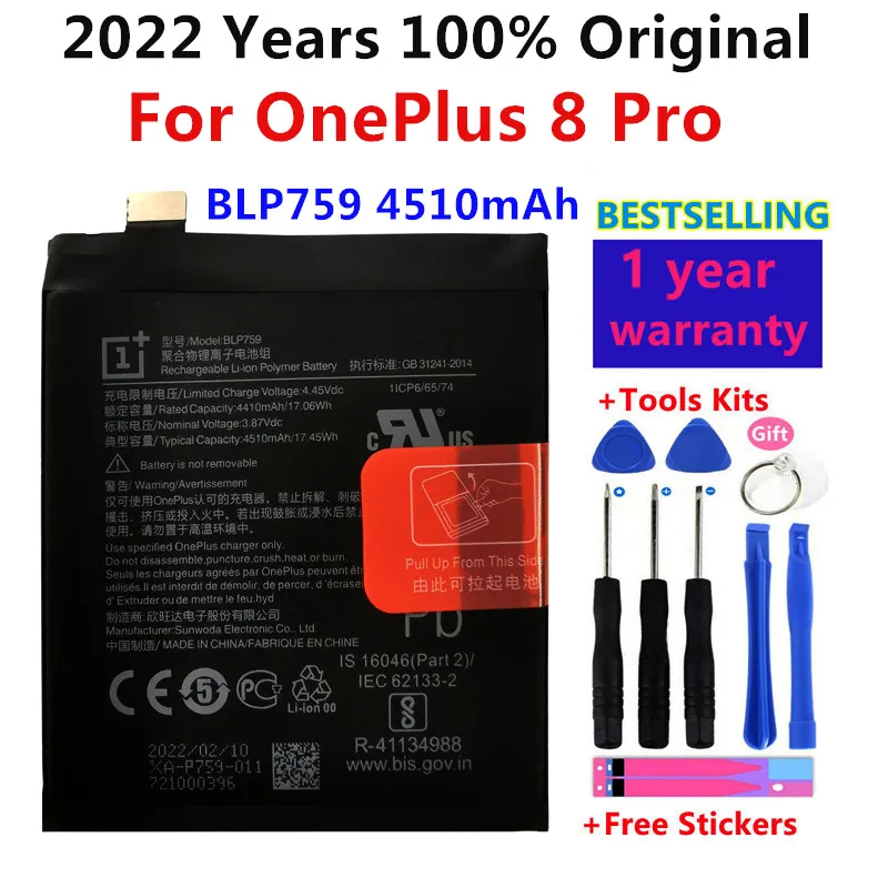 

100% Original High Quality Replacement BLP759 4510mAh Battery for Oneplus 8 Pro For OnePlus 8Pro Mobile Phone Batteries Bateria