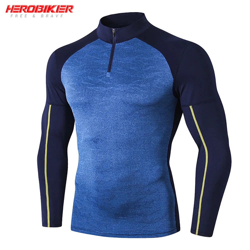 

Мужские рубашки для фитнеса, мотоциклетный Топ, облегающая Базовая многослойная дышащая футболка с воротником-стойкой, компрессионная Спо...