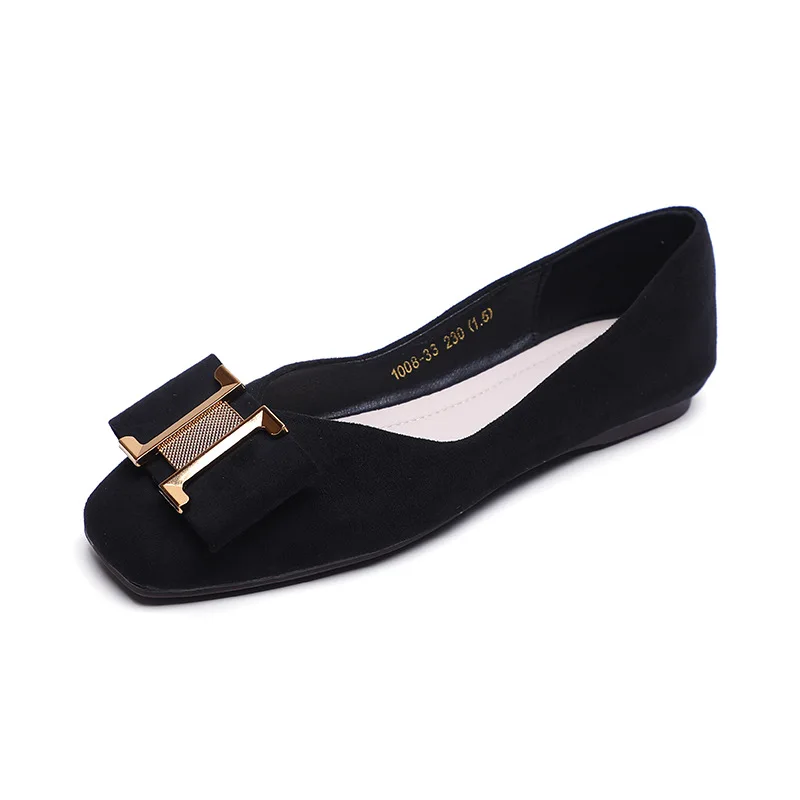 Spring Autumn New Casual Square Toe Women's Shoes Retro Simple Plaid Beanie Shoes Korean Version Metal Buckle Flat Shoes Women