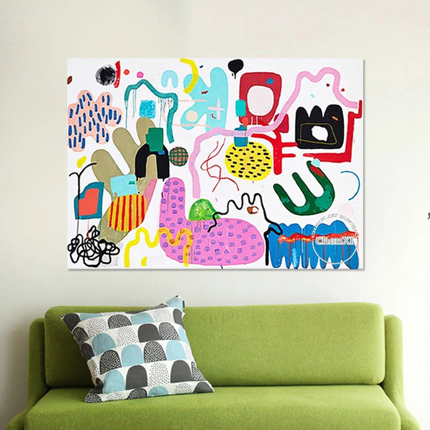 

100% мультяшный постер с ручной росписью, декор для детской спальни, искусство большого размера, красочная картина маслом, Настенная картина, искусство ручной работы, художественное оформление интерьера