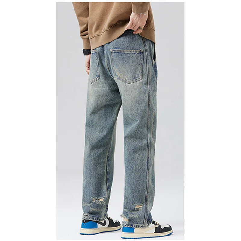 Streetwear Men Large Loose Broad Leg Blue Jeans Autumn and Winter New Pattern Falling Feeling Mopping The Floor Trousers Female