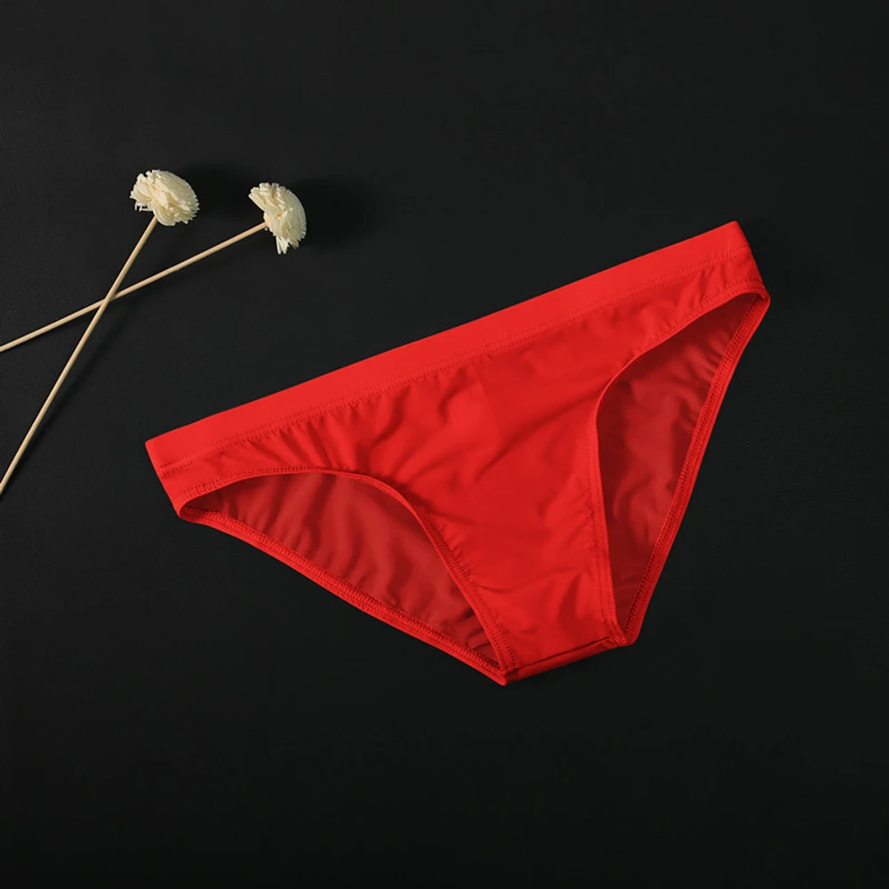 

Men's Sexy Briefs Low Waist Ice Silk Underwear Solid Color Pouch Translucent Bikini Skinny Breathable Briefs Male Underpants