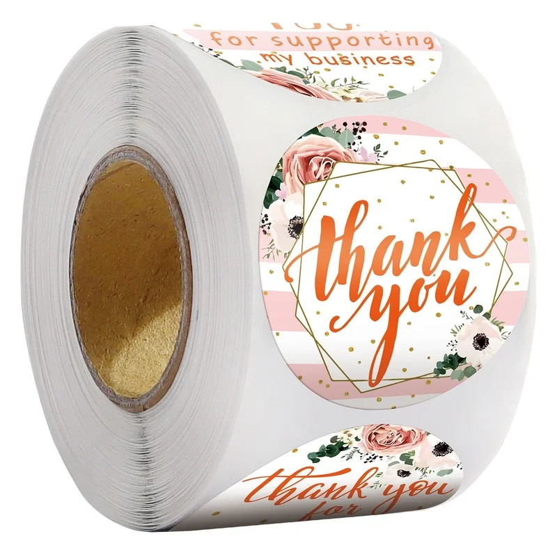 

50-500pcs 1 Inch Pink Wreath Thank You Sticker Vintage Stationery Self-adhesive Label Business Gift Packaging Sealing Decoration