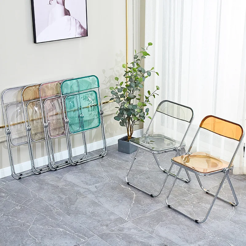 

Fashion Crystal Dining Chair Transparent Folding Chair Light Luxury Stool with Backrest Live Photo Chair Restaurant Chair