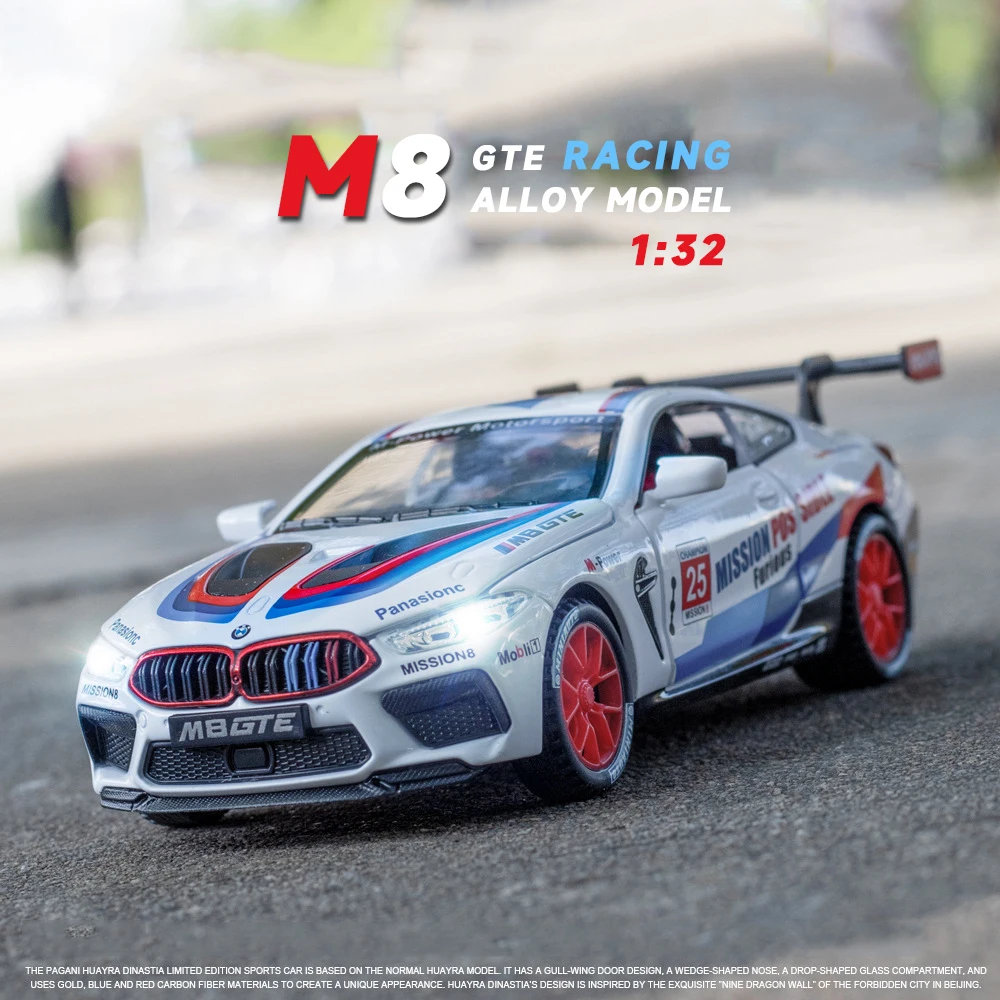 

1:32 Diecast Alloy Model Car Miniature M8 GTE Racing Metal Vehicle Collectible Supercar Children Birthday for Boys Chirstmas Toy
