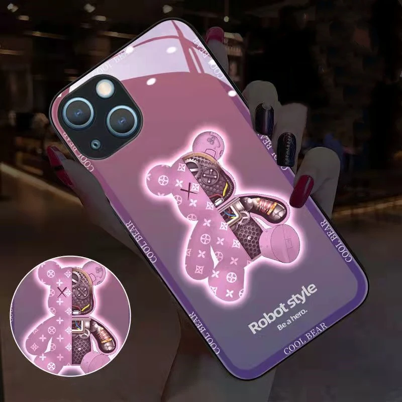

3D Cute Bear Smart LED Flash Phone Case For iPhone 13 12 mini SE 2020 XR 11Pro XS Max Silicone Soft Edge for iPhone 7Plus 8Plus