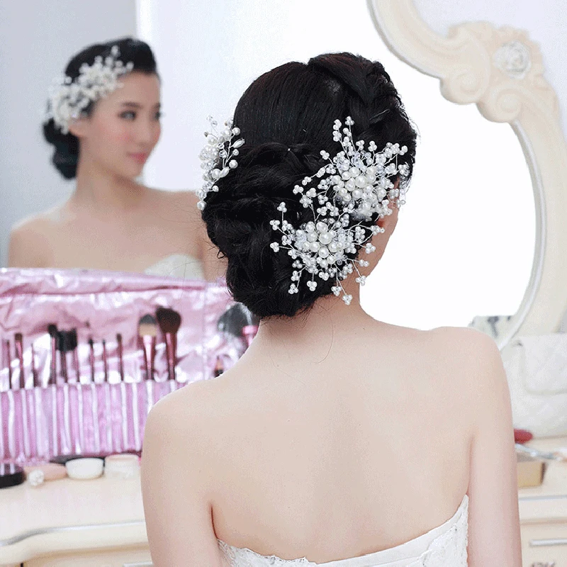 

Crystal Pearl Tiaras Barrettes Hair Clips Hair Combs for Wedding Bride Women Hairpins Bridal Headpiece Hair Jewelry Accessories