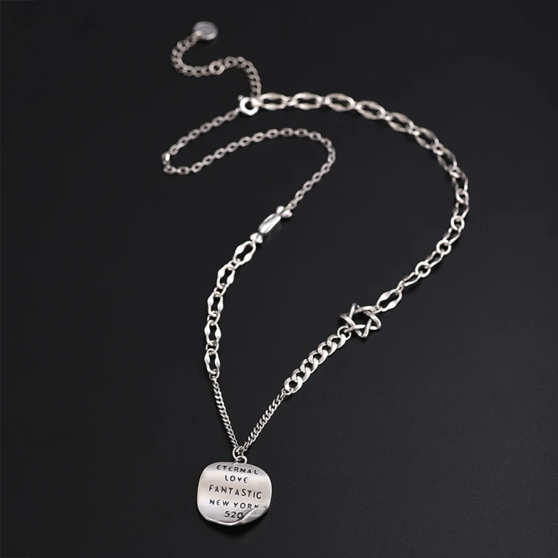 

ZABRA 925 Silver Disc Stitching Necklace Men's Personality Trend Japan and South Korea Fashion Niche Design Jewelry Gift