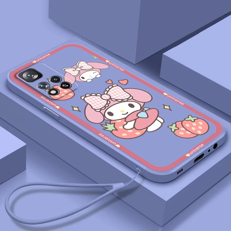 

Melody Sanrio Art Cute Anime Liquid Rope Phone Case For Xiaomi Redmi Note 12 11 11S 11T 10S 10 9S 9T 9 Pro Speed Plus 5G Cover