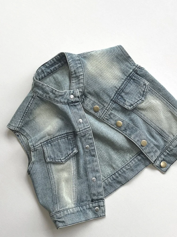 Корейская серия ретро джинсовый жилет 2024 весенняя одежда для детей. Детский