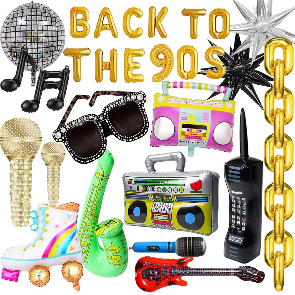 

Gold Chain Foil Balloons Inflatable Radio Boombox Mobile Phone 80s 90s Party Decors Retro Hip Hop Themed Birthdays Party