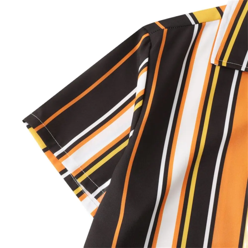 Hawaiian Striped Men's Shirt 2022 New Summer Short Sleeve Top Men Pocket Vintage Print Beach Blouses Fashion Male Clothes