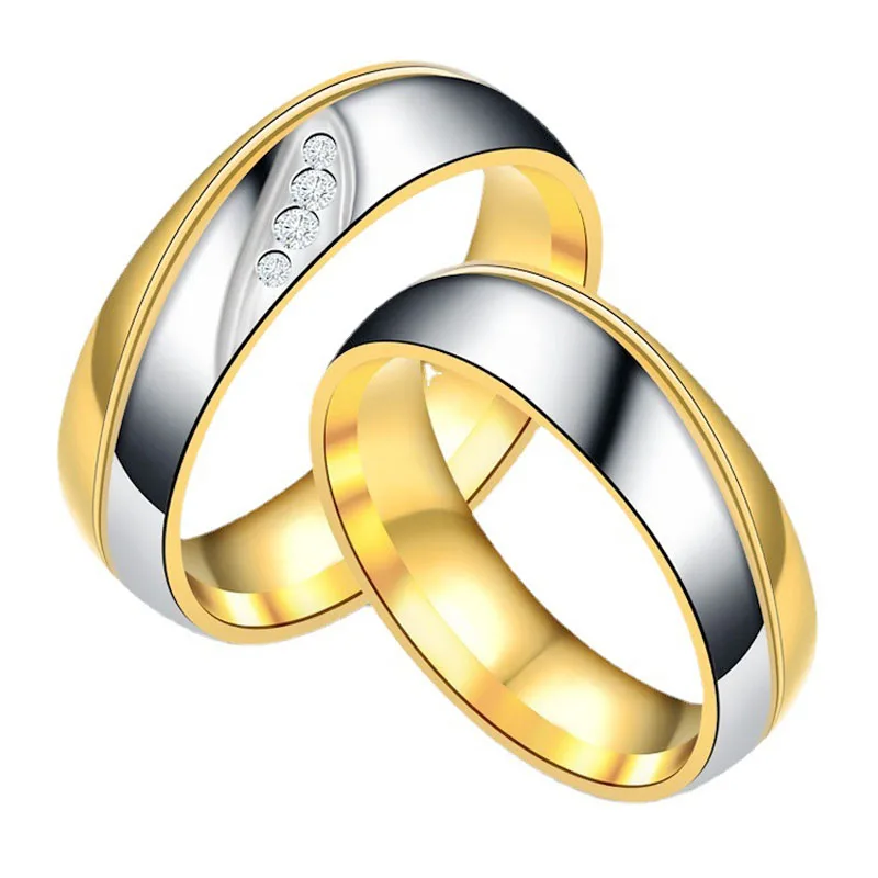 

Titanium Steel Jewelry Fashion Simple Splicing Two-color Inlaid Zircon Stainless Steel Couple Ring
