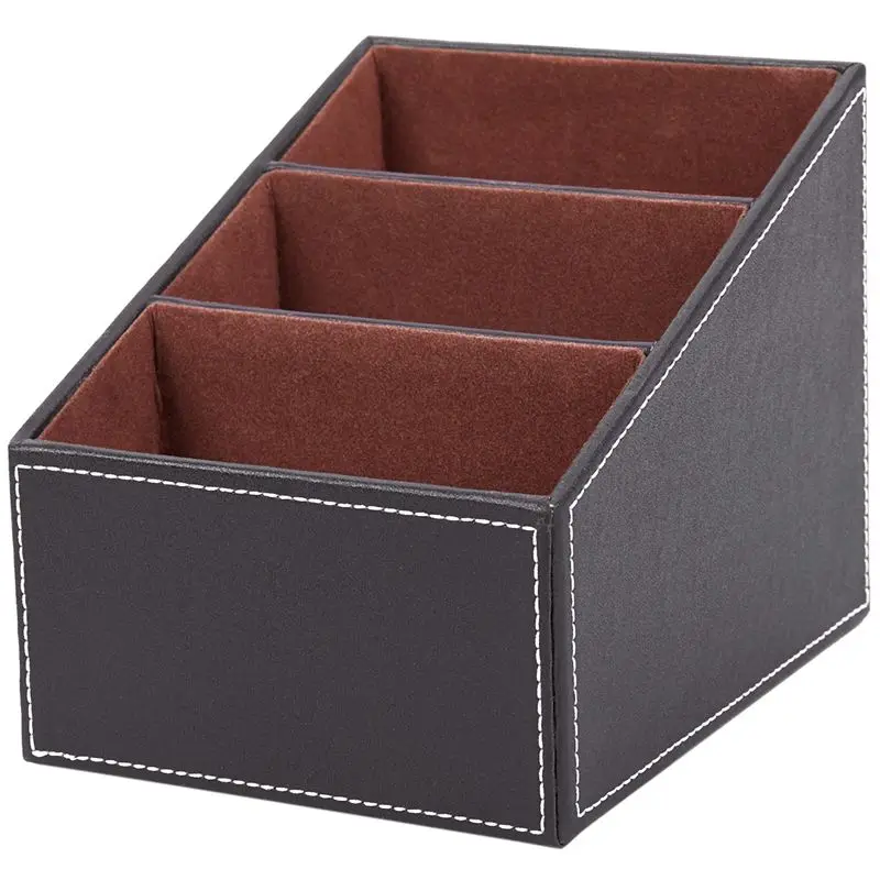 

1Pcs Leather Remote Control CD Organizer Phone Desktop Storage Box(Brown)