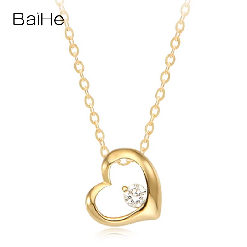 

BAIHE Solid 14K Yellow Gold H/SI Natural Diamond Heart Necklace Women everyday wear Wedding Fine Jewelry Making হার্ট নেকলেস