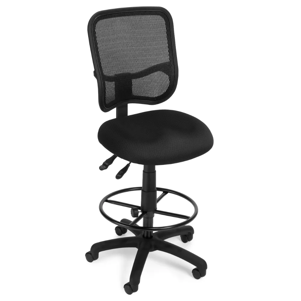 

OFM Comfort Series Ergonomic Mesh Swivel Armless Task Chair with Drafting Kit, Mid Back, in Black (130-DK-A05)