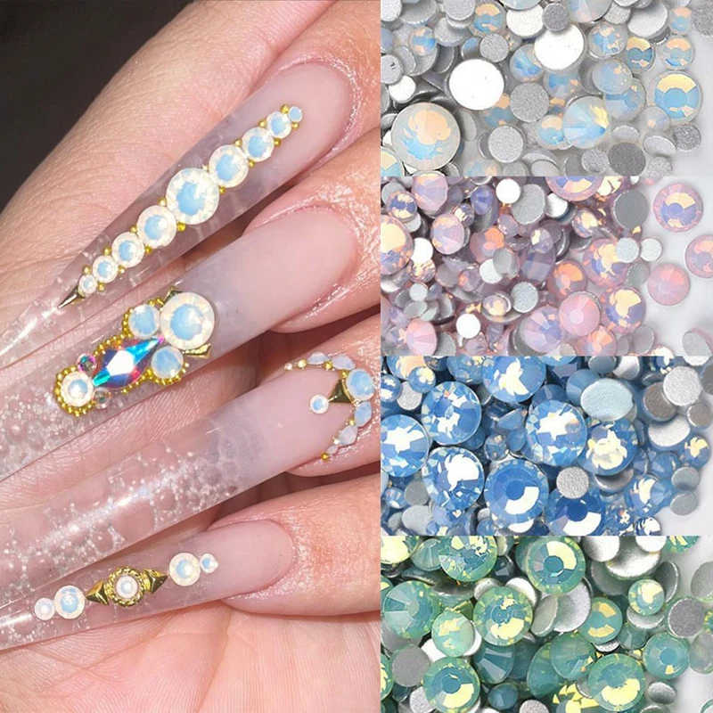 

350pcs Opal 3D Nail Rhinestones Mixed Size Shiny Crystal AB Flatback Gems DIY Tips Nail Art Decorations Glitter Manicure Diamond