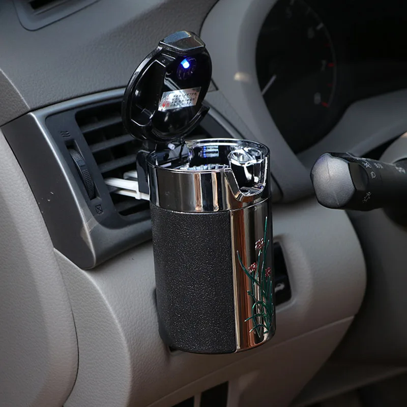 

Universal Ashtray Holder Carbon Fiber Car Ashtray Portable LED Light Ashtray
