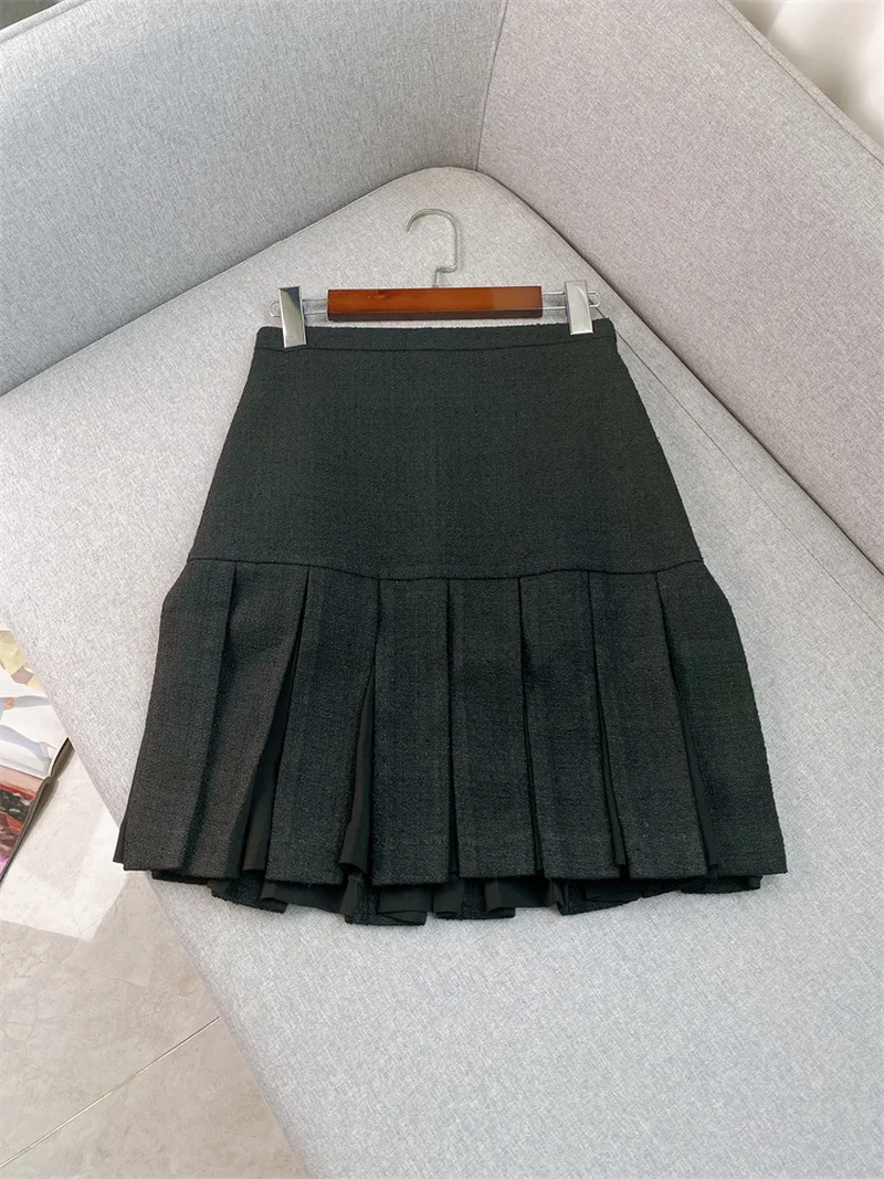Tweed Slim High Waist Pleated Skirt 2022 Fall New Commuter A-Line Skirt Korean Streetwear High Quality Free Shipping