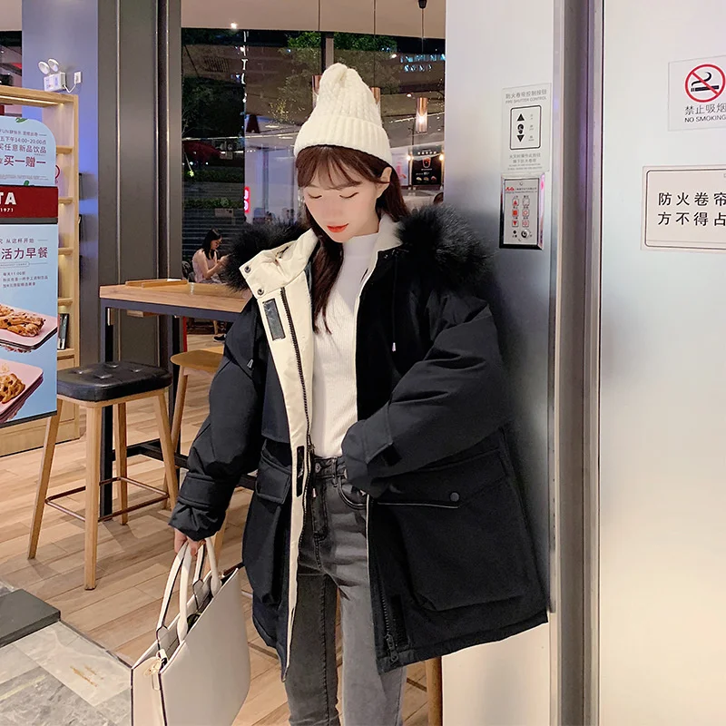 

New Winter Korea Loose Thickening Pie Overcoat Long Down Padded Warm Cotton Jacket Large Size