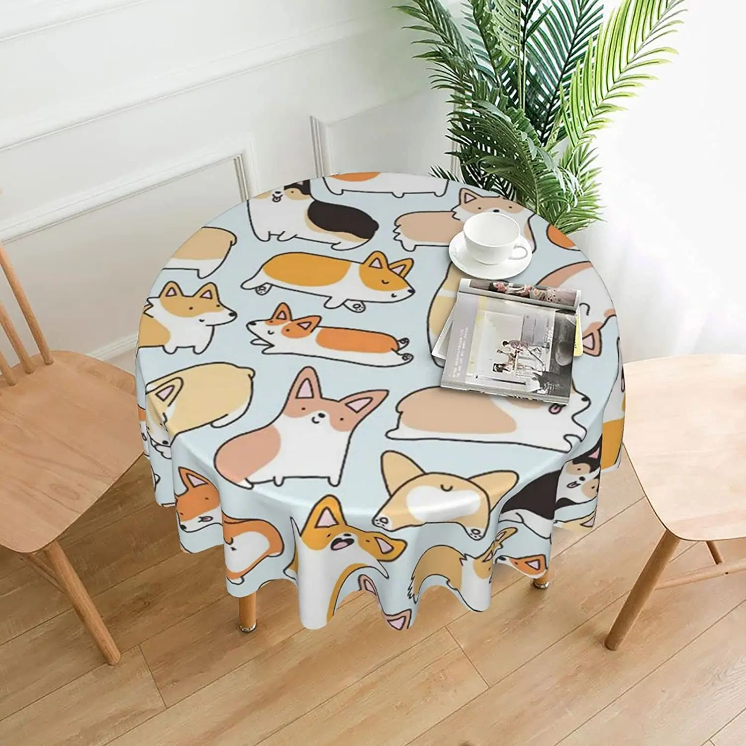 

Corgi Pattern Round Tablecloth Water Resistant Table Cloth Decorative Fabric Table Cover for Dining Table Buffet Parties Camping