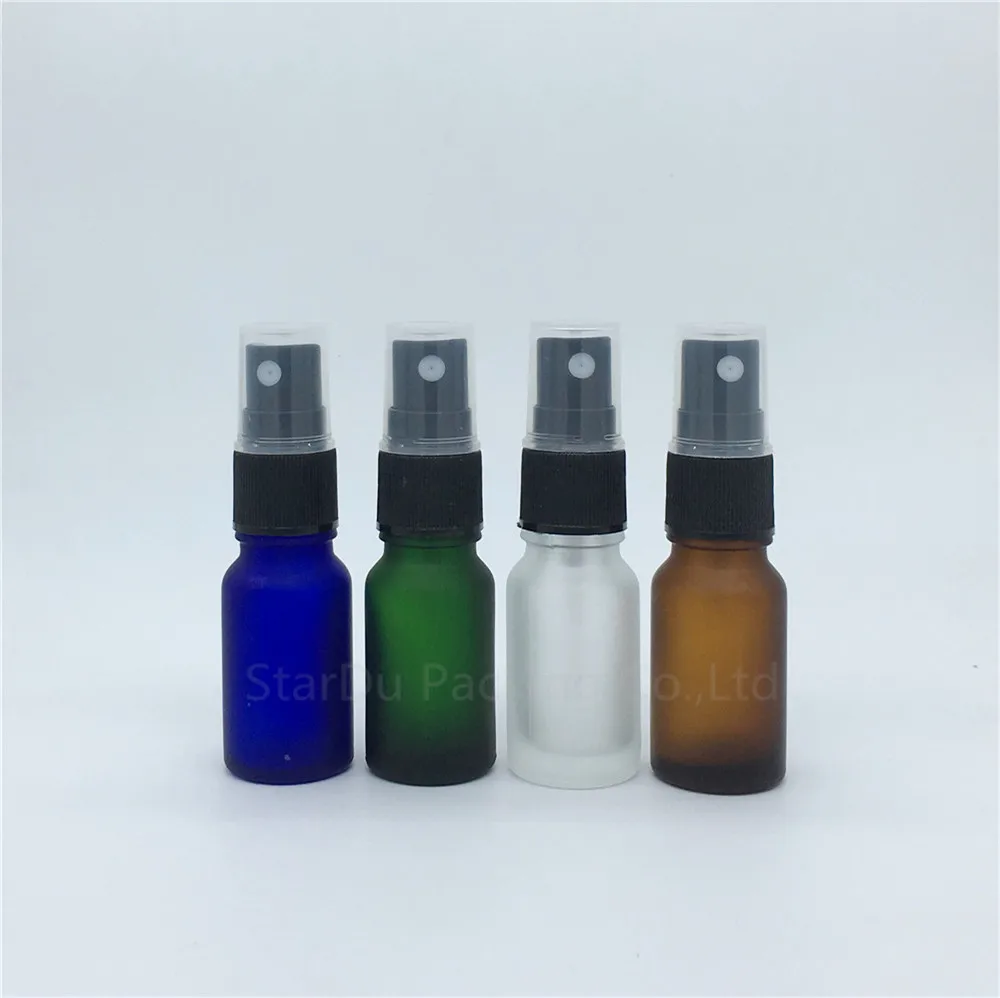 Butelka podróżna 10 ml bursztynowa niebieska zielona przezroczysta butelka ze szkła matowego z rozpylaczem, butelka perfum 10 cm3 butelki z rozpylaczem 200 sztuk (art.: 7a9422f3d) - 7a9422f3d