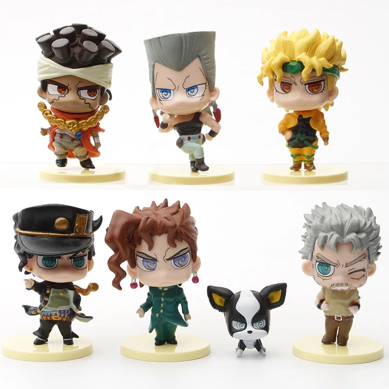 

7pcs JoJo's Bizarre Adventure Action Figure Toy Kakyoin Tenmei SILVER CHARIOT Kujo Jotaro Aero Smith Doll Car Decorations