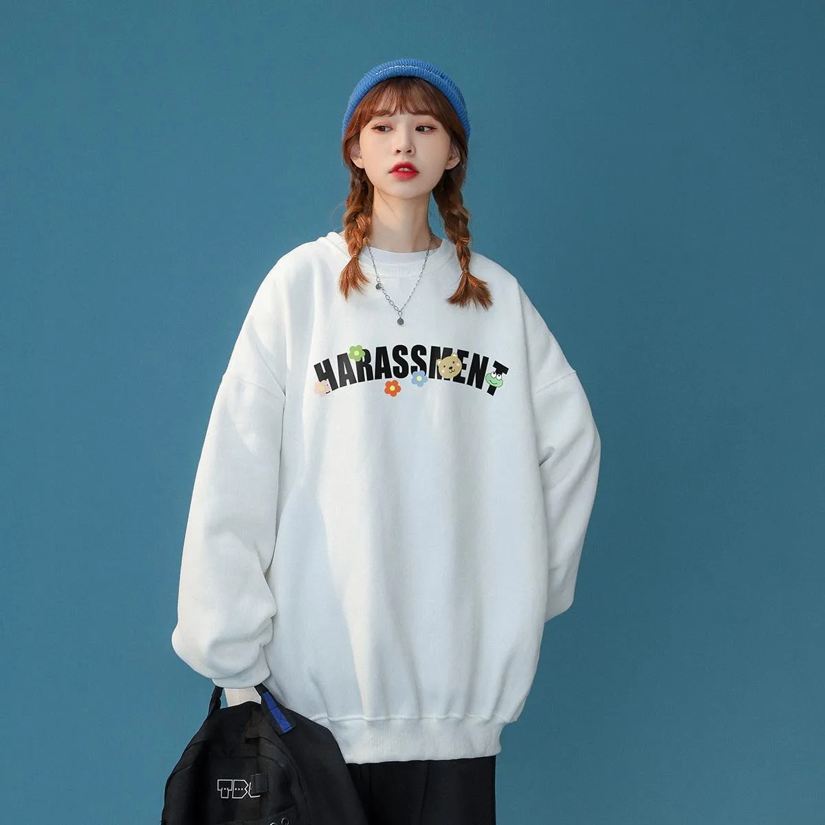 

2022 New Couple Print Sweatshirts Men Harajuku Hoodies with Printed Sleeve Mens Hip Hop loose Sweatshirt Streetwear Fashion Tops