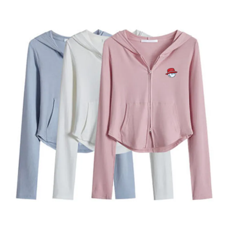 

2022 Luxury Double Zipper Women's T-Shirts Short Hooded Golf Wear Women's Long Sleeve T-Shirts Women's Golf Wear
